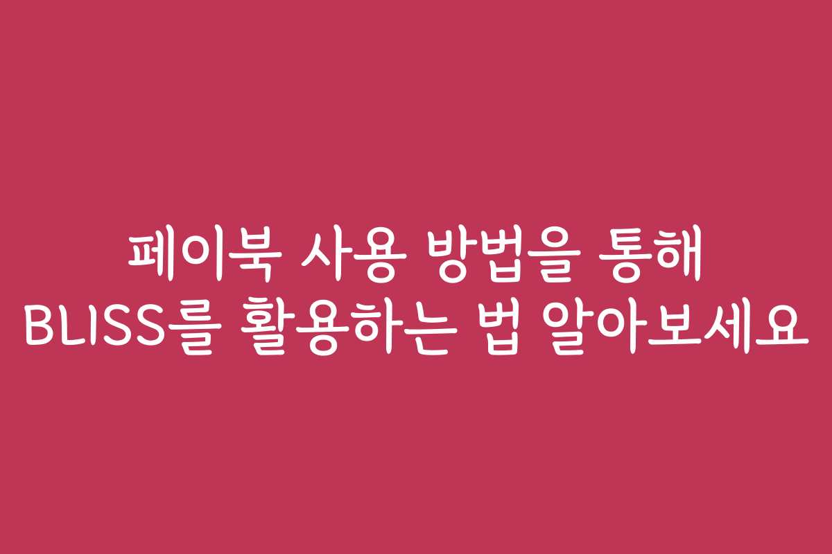 페이북 사용 방법을 통해 BLISS를 활용하는 법 알아보세요