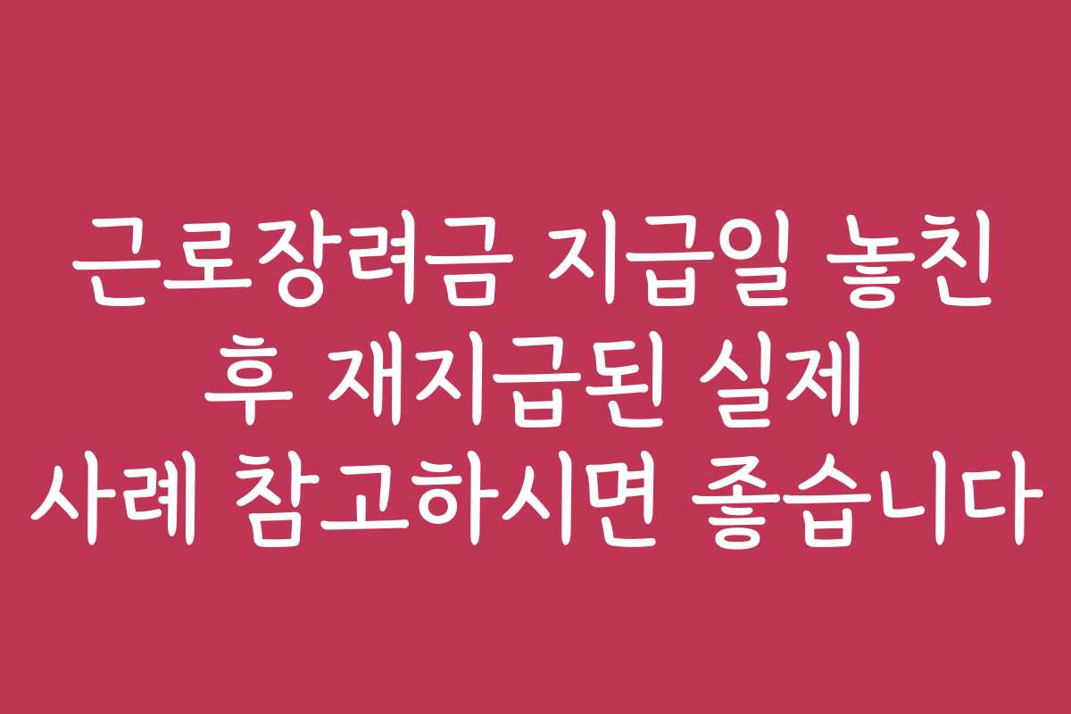 근로장려금 지급일 놓친 후 재지급된 실제 사례 참고하시면 좋습니다