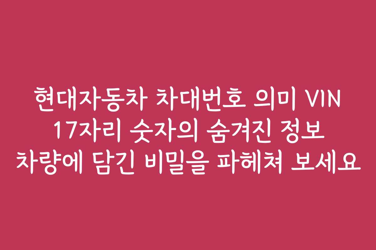 현대자동차 차대번호 의미 VIN 17자리 숫자의 숨겨진 정보 차량에 담긴 비밀을 파헤쳐 보세요