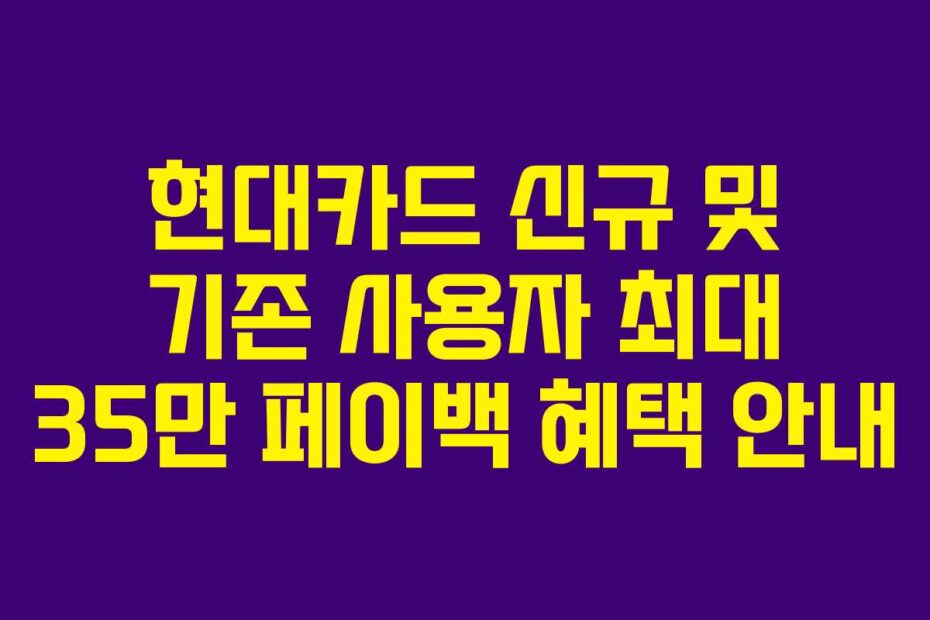 현대카드 신규 및 기존 사용자 최대 35만 페이백 혜택 안내