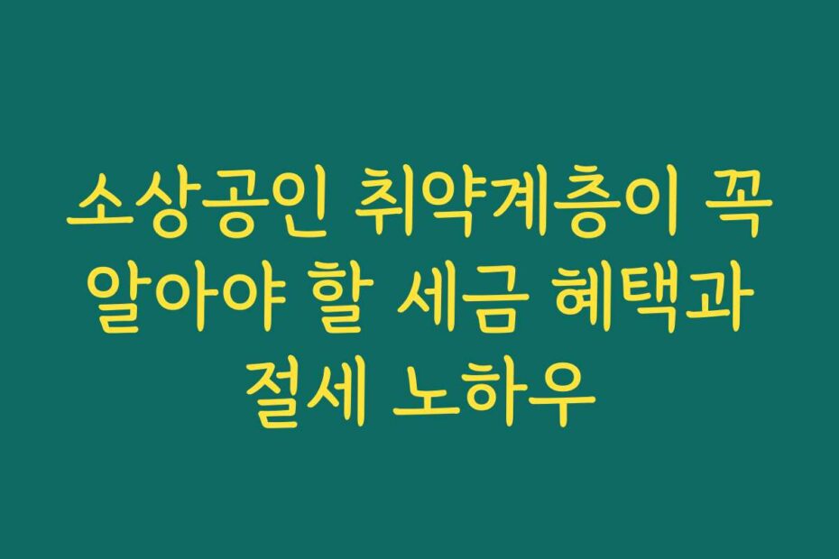소상공인 취약계층이 꼭 알아야 할 세금 혜택과 절세 노하우