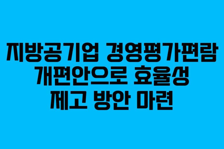 지방공기업 경영평가편람 개편안으로 효율성 제고 방안 마련