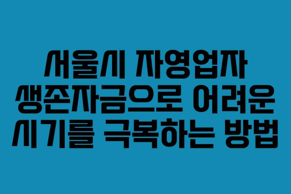 서울시 자영업자 생존자금으로 어려운 시기를 극복하는 방법