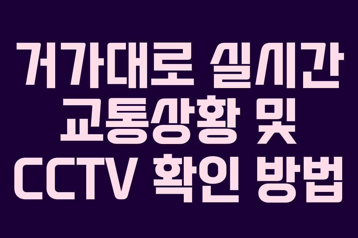 거가대로 실시간 교통상황 및 CCTV 확인 방법