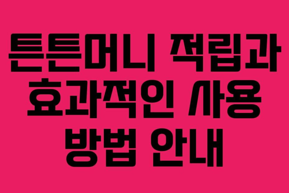 튼튼머니 적립과 효과적인 사용 방법 안내