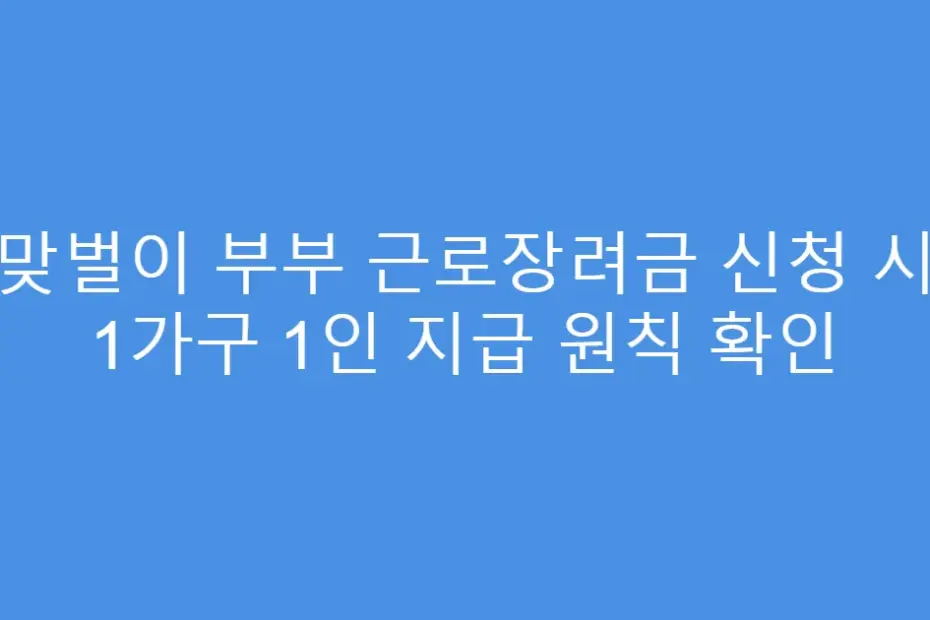맞벌이 부부 근로장려금 신청 시 1가구 1인 지급 원칙 확인